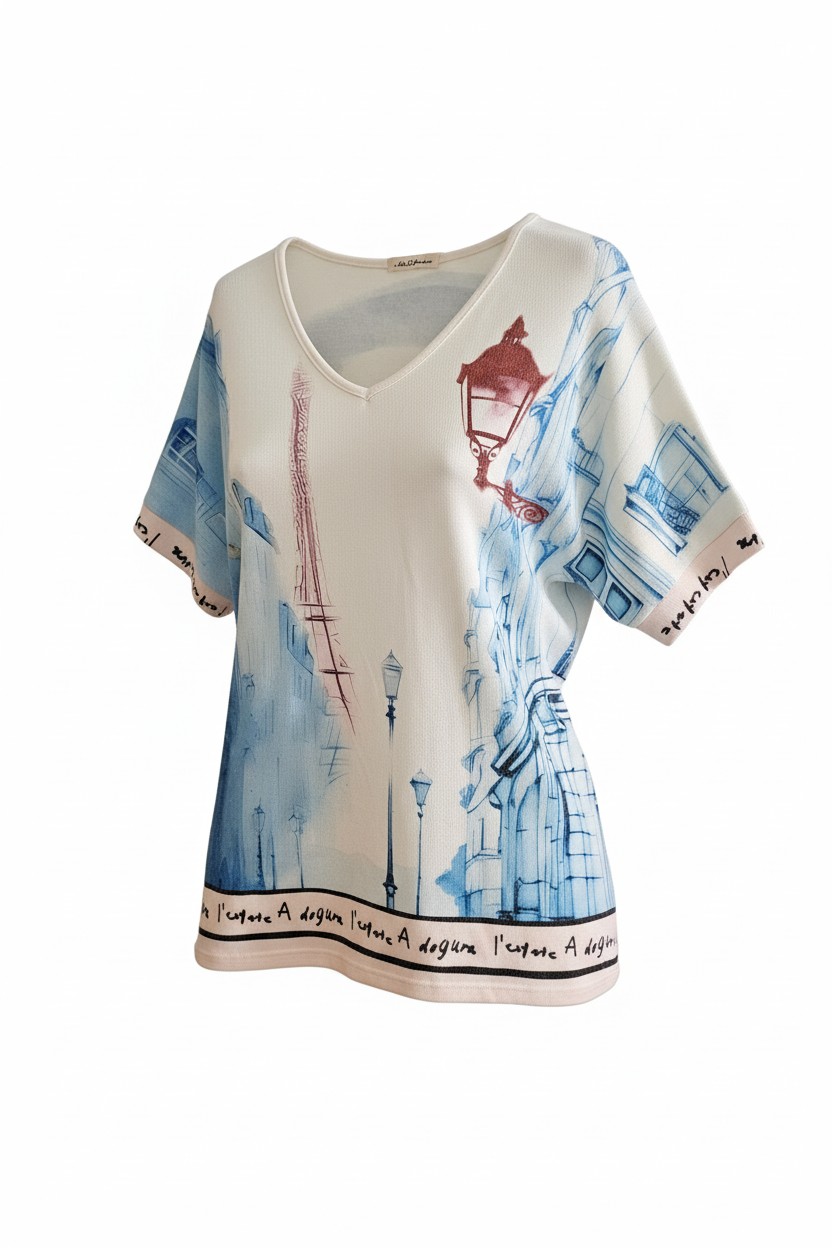 Stoff Hose Jeans mit Gürtel K-014 & Long Shirt mit Paris Motiv K-013 – Bild 4