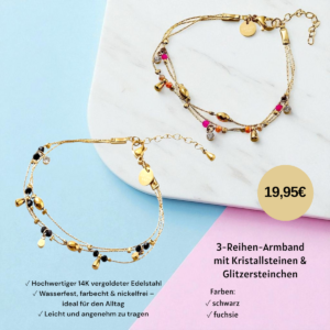 3 Reihen Armband mit Kristallsteinen & Glitzersteinen