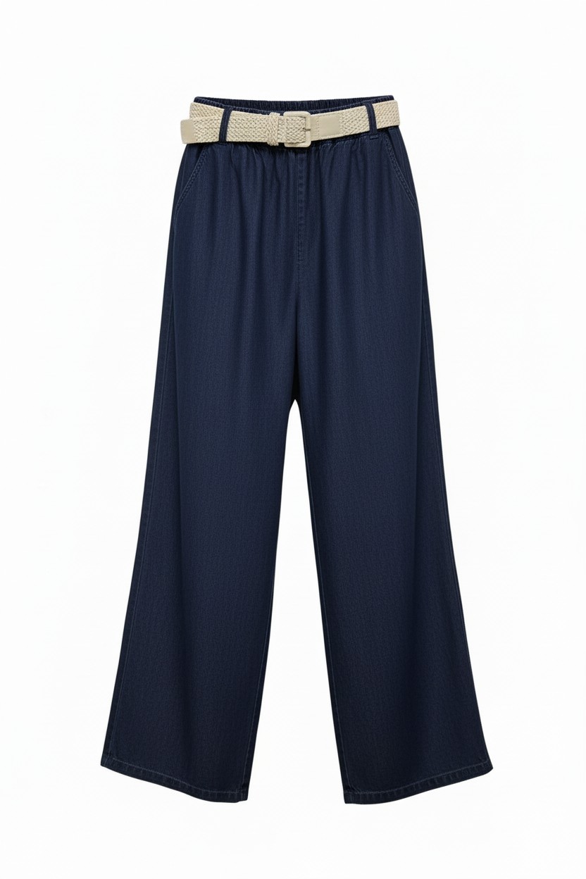 Stoff Hose Jeans mit Gürtel K-014 & Long Shirt mit Paris Motiv K-013 – Bild 2