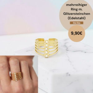 mehrreihiger Ring m. Glitzersteinchen (Edelstahl)