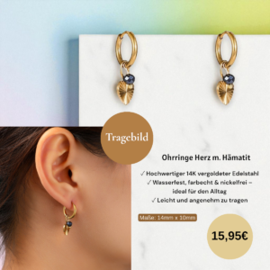 Herzperlen-Reifen - 14K + Hämatit (Ohrringe Herz m. Hämatit)