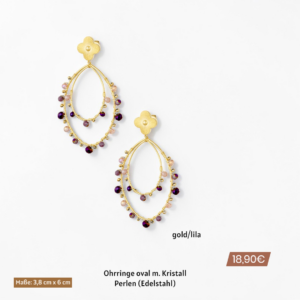 Ohrringe oval m. Kristall Perlen (Edelstahl)