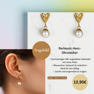 Perlmutt-Herz-Ohrstecker - 14K