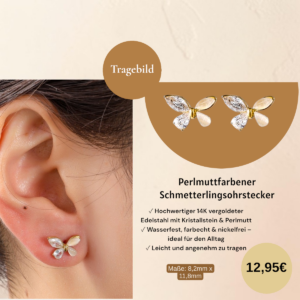 Perlmuttfarbener Schmetterlingsohrstecker, Ohrringe