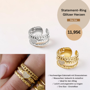 Statement-Ring Glitzer Herzen