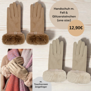 Handschuh m. Fell & Glitzersteinchen, Handschuhe