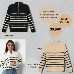 Gestreifter Strickpullover mit Reißverschluss